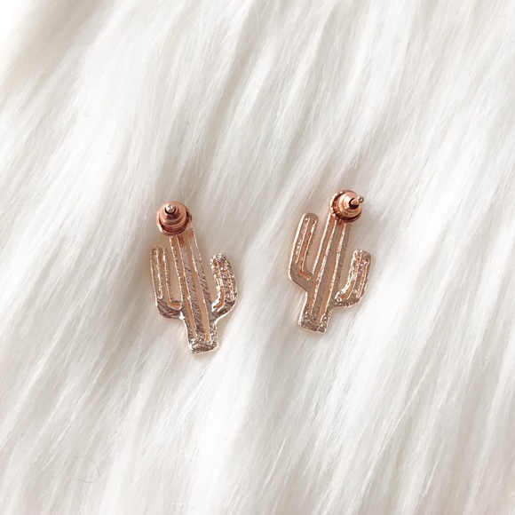 Desert Rose Earrings • Rose Gold Cactus Earrings - Picture 2 of 3